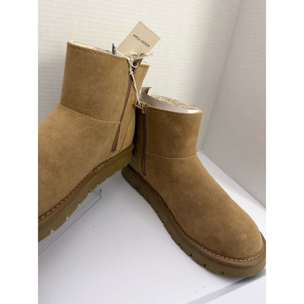 NEW Tan Faux Suede Faux Fur Lined Winter Boots Side Zip Ankle Women's‎ Size 10